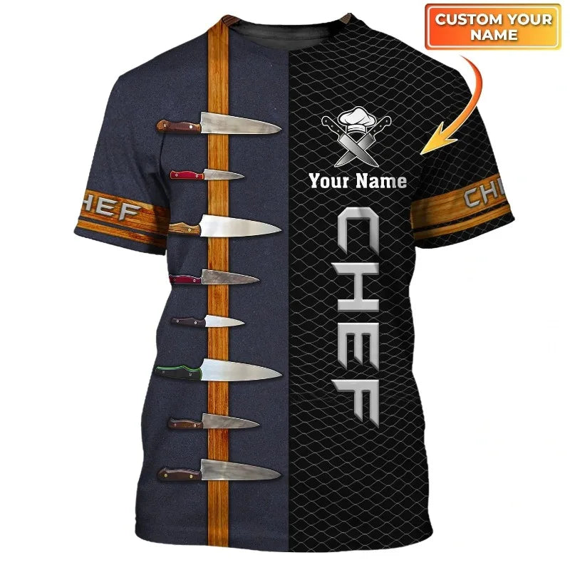 Uniforme de travail de chef pour hommes, T-shirt avec nom personnalisé, impression 3D, décontracté, 2023, séchage rapide et respirant, grande taille