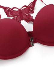 Vente chaude 2 pièces ensemble de sexy rouge avant bouton braissere beau dos papillon mode soutien-gorge push up femmes ensemble A2120
