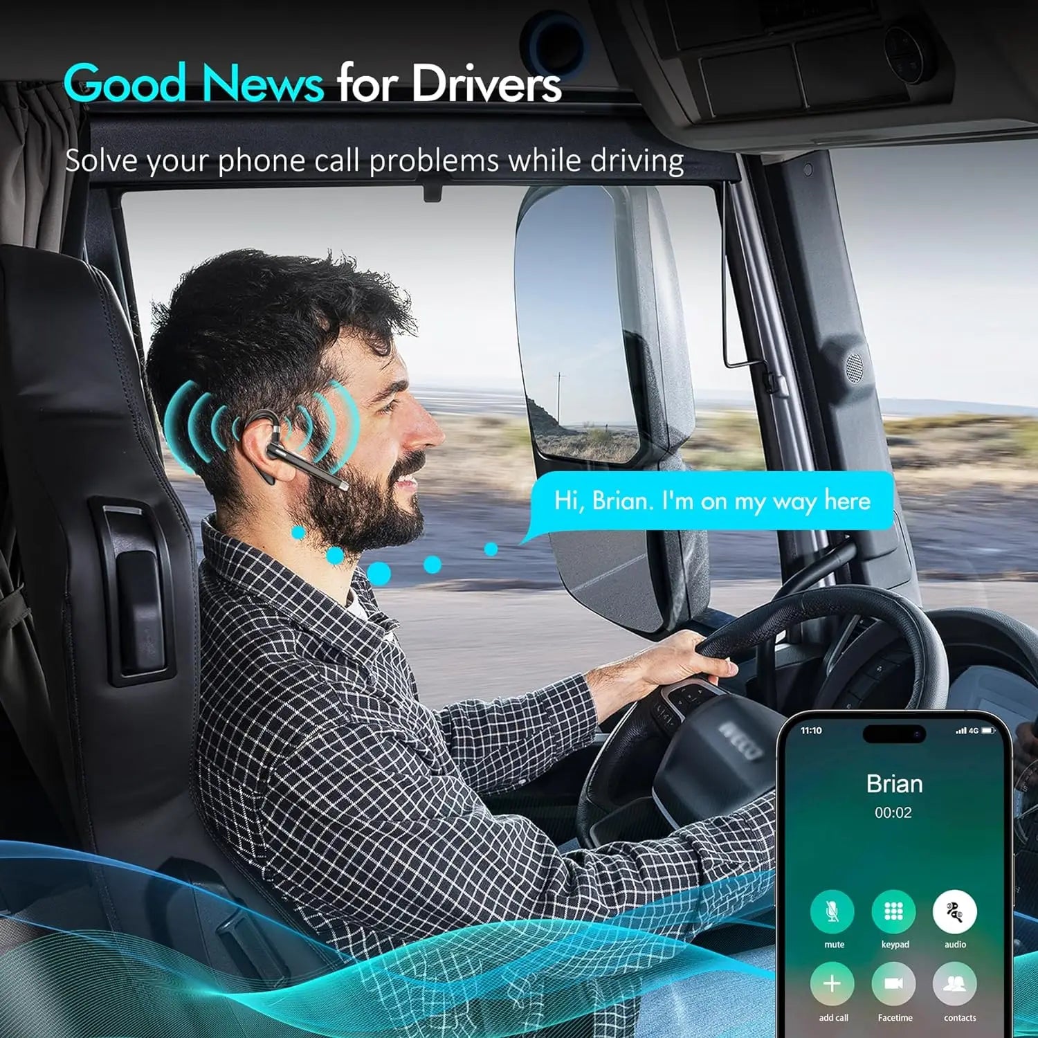 Écouteurs Bluetooth 5.3, stéréo, mains libres, suppression du bruit, casque d'affaires sans fil avec micro HD pour tous les téléphones intelligents