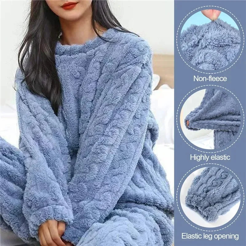 Ensemble pyjama chaud en velours de corail doux pour femmes, vêtements d'extérieur confortables pour l'hiver, cadeau de noël pour la rentrée scolaire ﻿