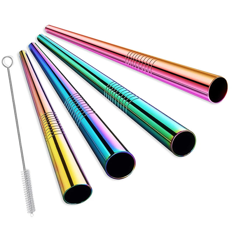 FAIS DU 4 pièces 12mm paille réutilisable en acier inoxydable 304 avec brosse de nettoyage pour un sorter facile des smoothies épais et des Milkshakes