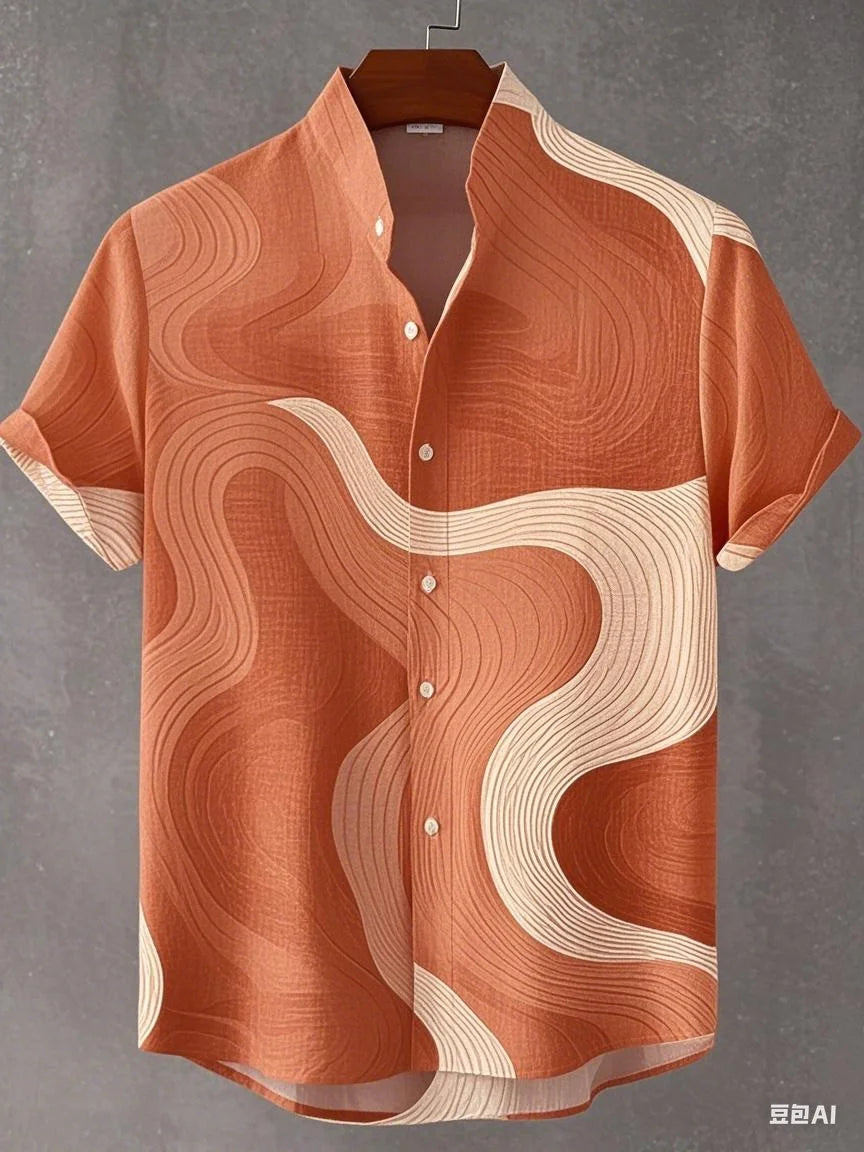 Chemise à manches longues et col montant pour homme, nouvelle collection printemps-automne, impression en 3D, rayures irrégulières