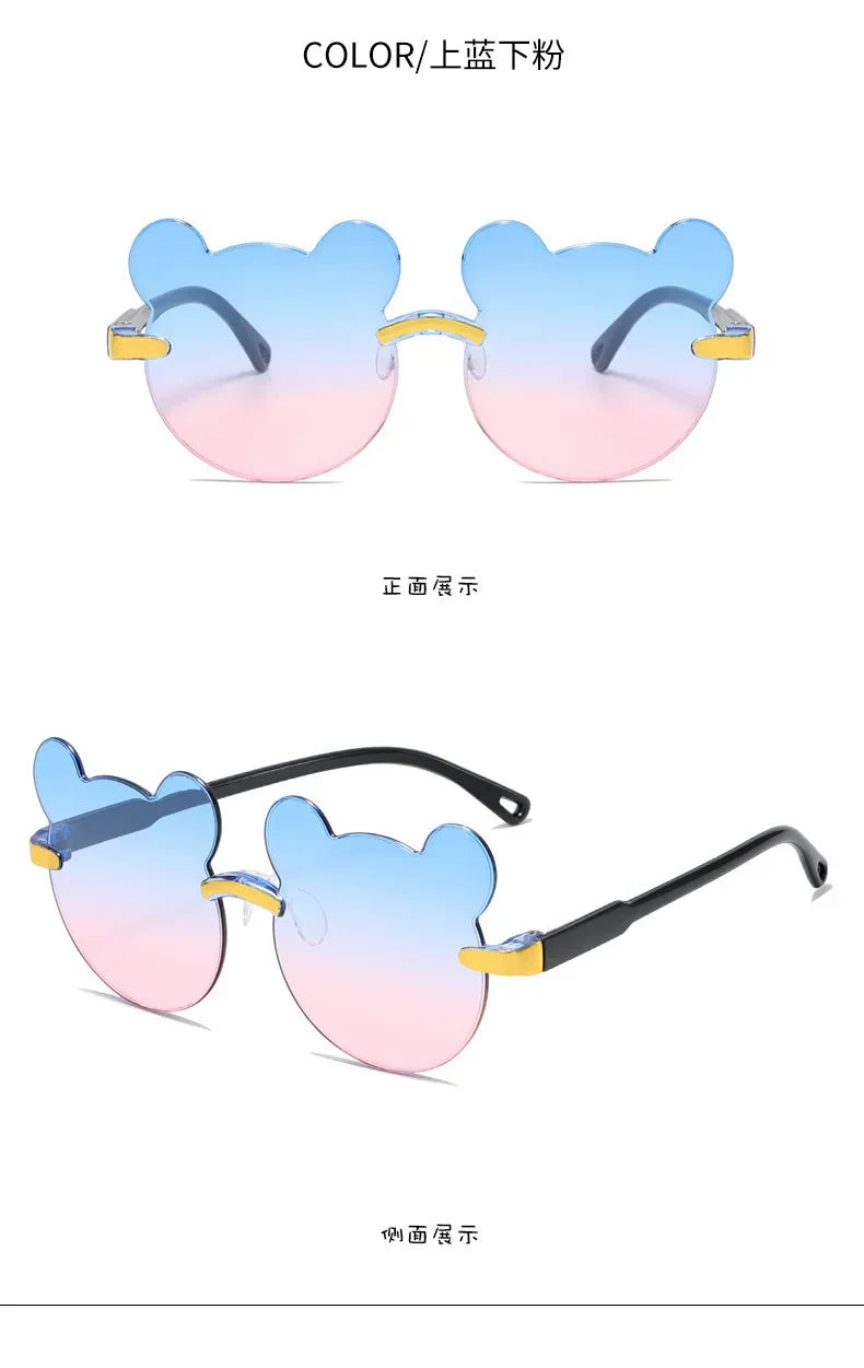 Lunettes de soleil pour enfants en forme d'ours lunettes pour enfants dessin animé sans monture UV400 lunettes pour enfants en plein air Anti-éblouissement filles garçons lunettes de soleil