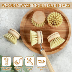 Brosses à vaisselle en bambou remplaçables, épurateurs de nettoyage en bois de cuisine, outil de nettoyage ménager, 4/5 pièces