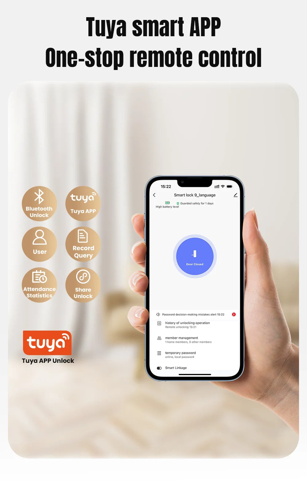 Tuya – serrure de porte intelligente Wifi à empreintes digitales, électronique numérique, carte IC, mot de passe, clé, déverrouillage à distance par application, fonctionne avec Aleax