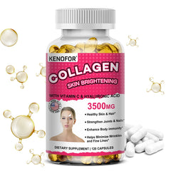 Capsules de collagène - avec vitamine C et acide hyaluronique - pour la santé de la peau, des cheveux, des ongles, anti-âge et des articulations