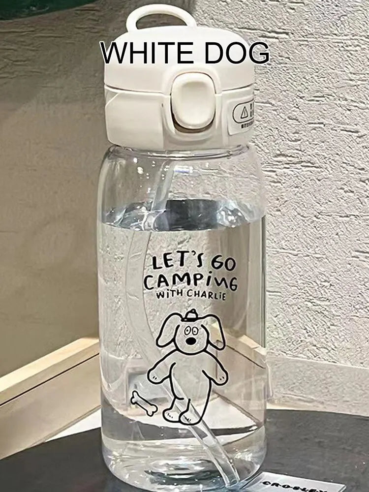 Bouteille d'Eau en Plastique avec Paille, Simple, Grande Capacité, Portable, Degré de Chute, Tasse Portable, Dessin Animé, Ventouse de Glace