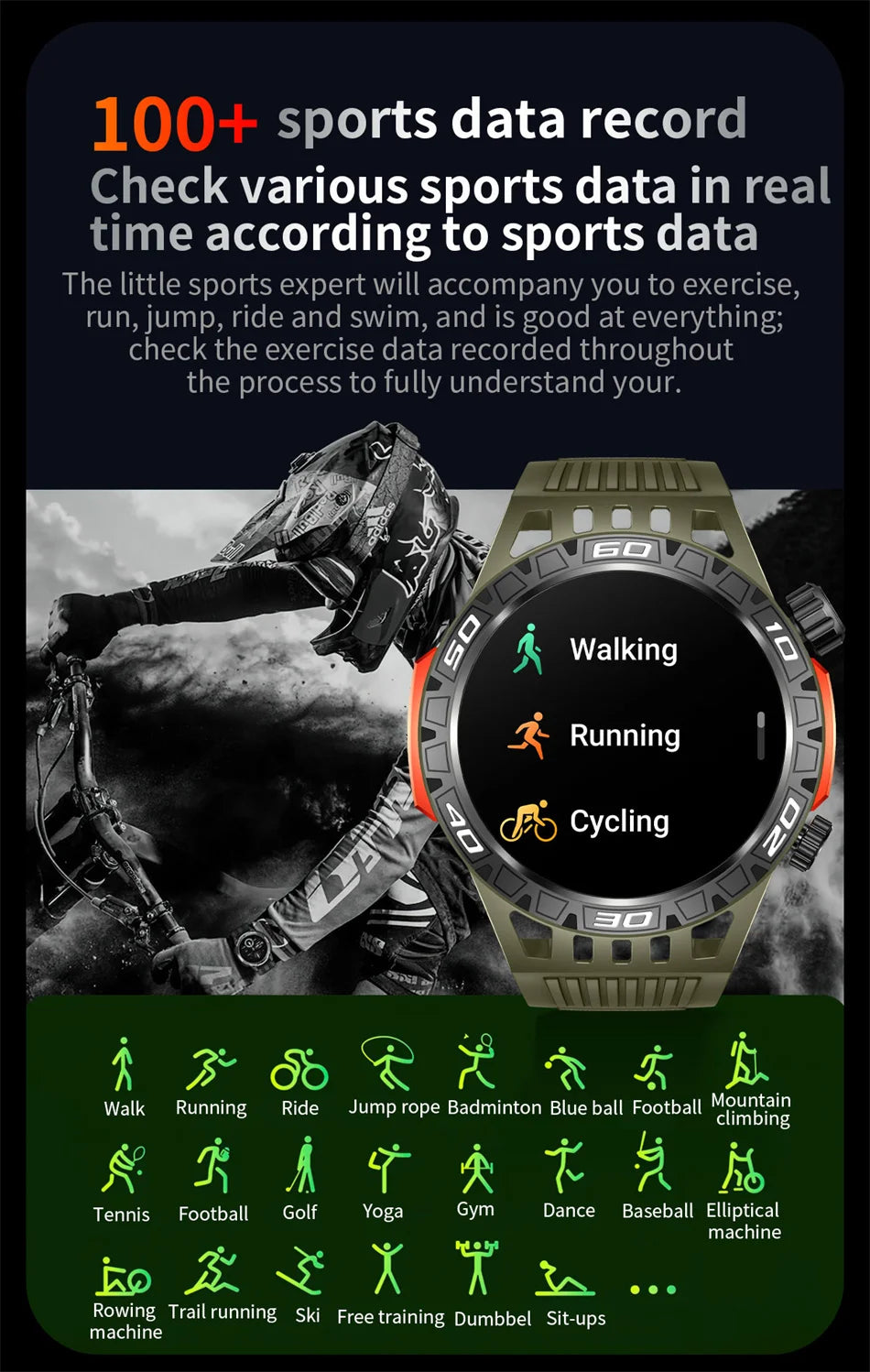 Montre intelligente étanche avec éclairage LED pour homme, boussole, tracker de fitness sportif, IP68, Bluetooth, conversation, Android, iOS