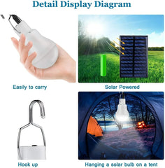 LED solar lamp, waterproof outdoor bulb, portable solar garden hanging hiking fishing emergency lights