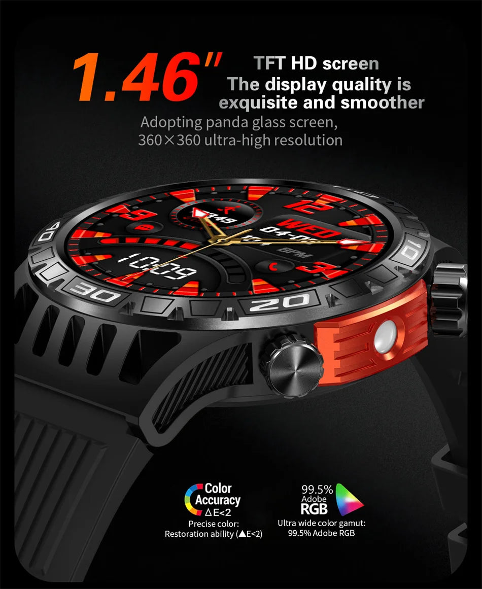 Montre intelligente étanche avec éclairage LED pour homme, boussole, tracker de fitness sportif, IP68, Bluetooth, conversation, Android, iOS