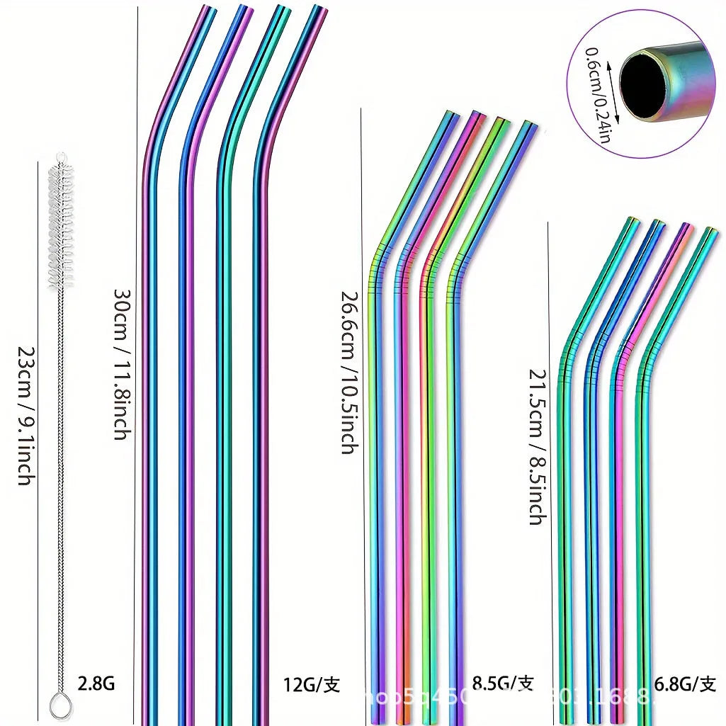 Paille de couleur réutilisable en acier inoxydable, 21cm 26cm 30cm, adaptée à une tasse de capacité de 20oz 30oz 40oz avec brosse