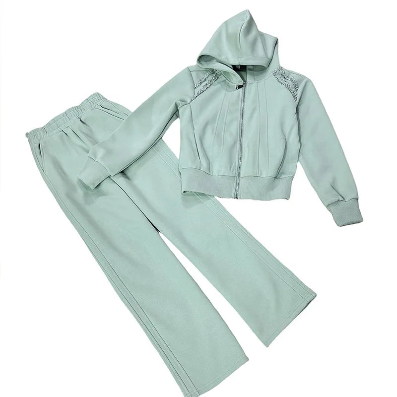 Ensemble de vêtements de sport décontractés pour femmes, sweat à capuche amincissant pour jeunes, tendance, deux pièces, en Polyester, manches longues, confortable, printemps automne