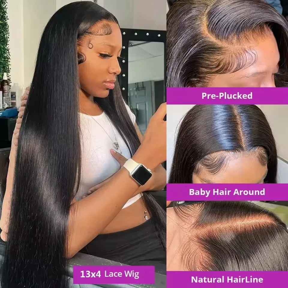 13x4 os droit perruques de cheveux humains 13x6 Hd dentelle frontale 40 pouces droite dentelle transparente 220 densité perruque de cheveux humains pour les femmes