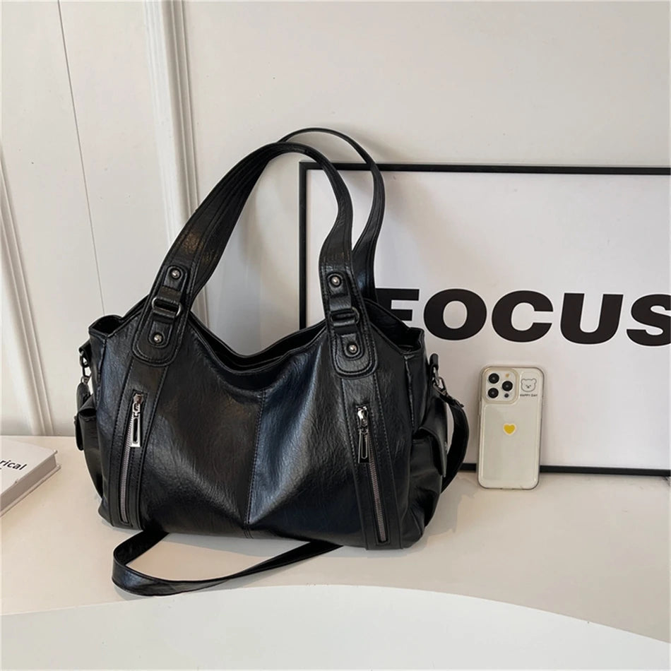 Sac à Main de Grande Capacité en Cuir Souple Hobos pour Femme, Grand Fourre-Tout de Style, Sacoche de Shopping