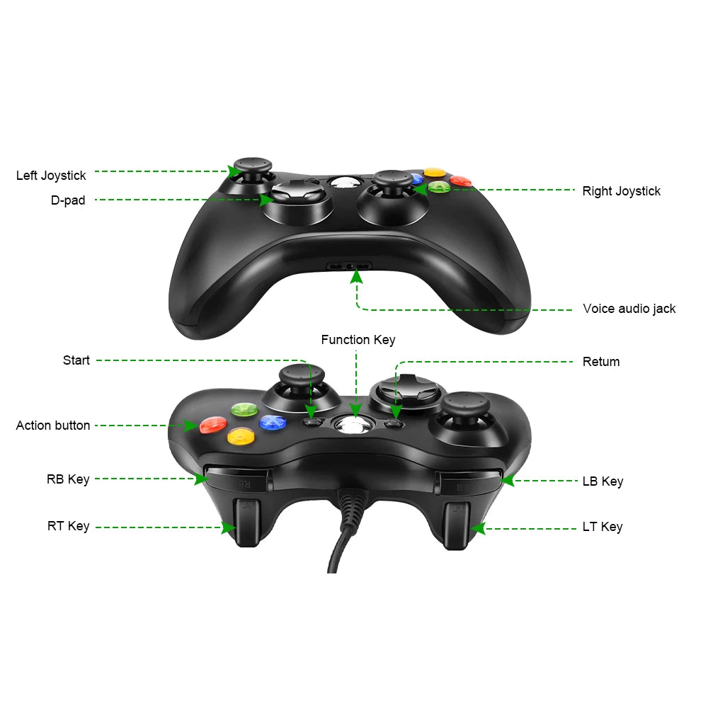 Le contrôleur de jeu filaire 360 prend en charge Xbox 360 et Windows 7/8/10, avec moteur intégré, plusieurs couleurs au choix