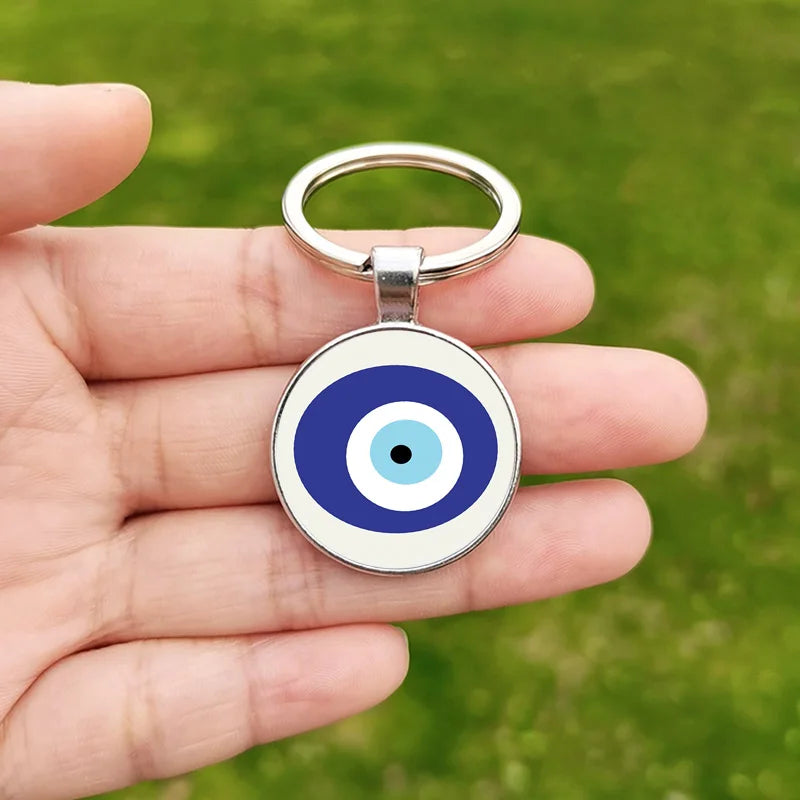 Porte-clés pendentif mauvais œil bleu, amulette turque, cabochon en verre, protection de la clé, bijoux cadeaux