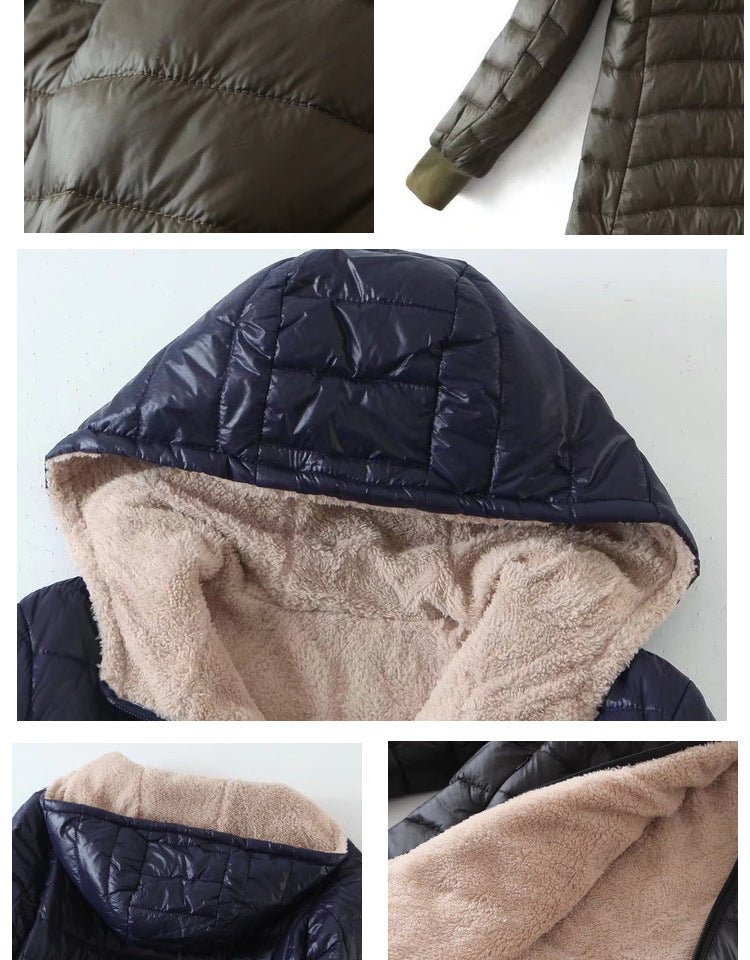 Women's Korean-style mid-length hooded cotton coat, warm lambswool coat and velvet jacket, new autumn and winter 2023 collection