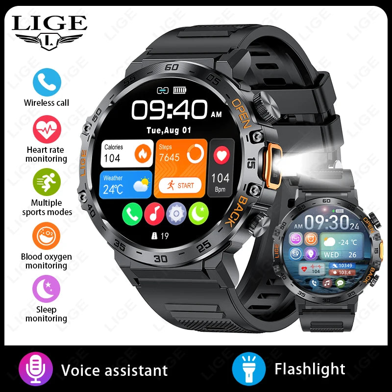 LIGE 2025 montre intelligente hommes Sport montres lampe de poche LED 360*360 Ultra HD écran étanche Fitness Bluetooth appel hommes Smartwatch
