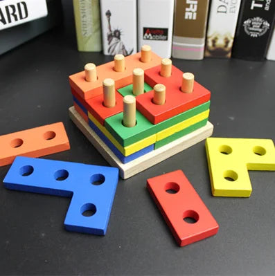 Puzzle Montessori pour enfants de 1 à 3 ans jouets en bois blocs de construction apprentissage document forme match