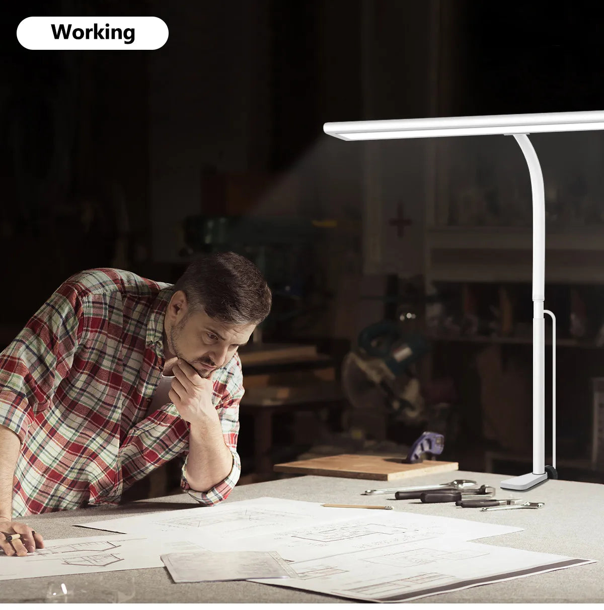 Adjustable flexible gooseneck LED desk lamp, eye-friendly desk lamp, stepless dimming, home office