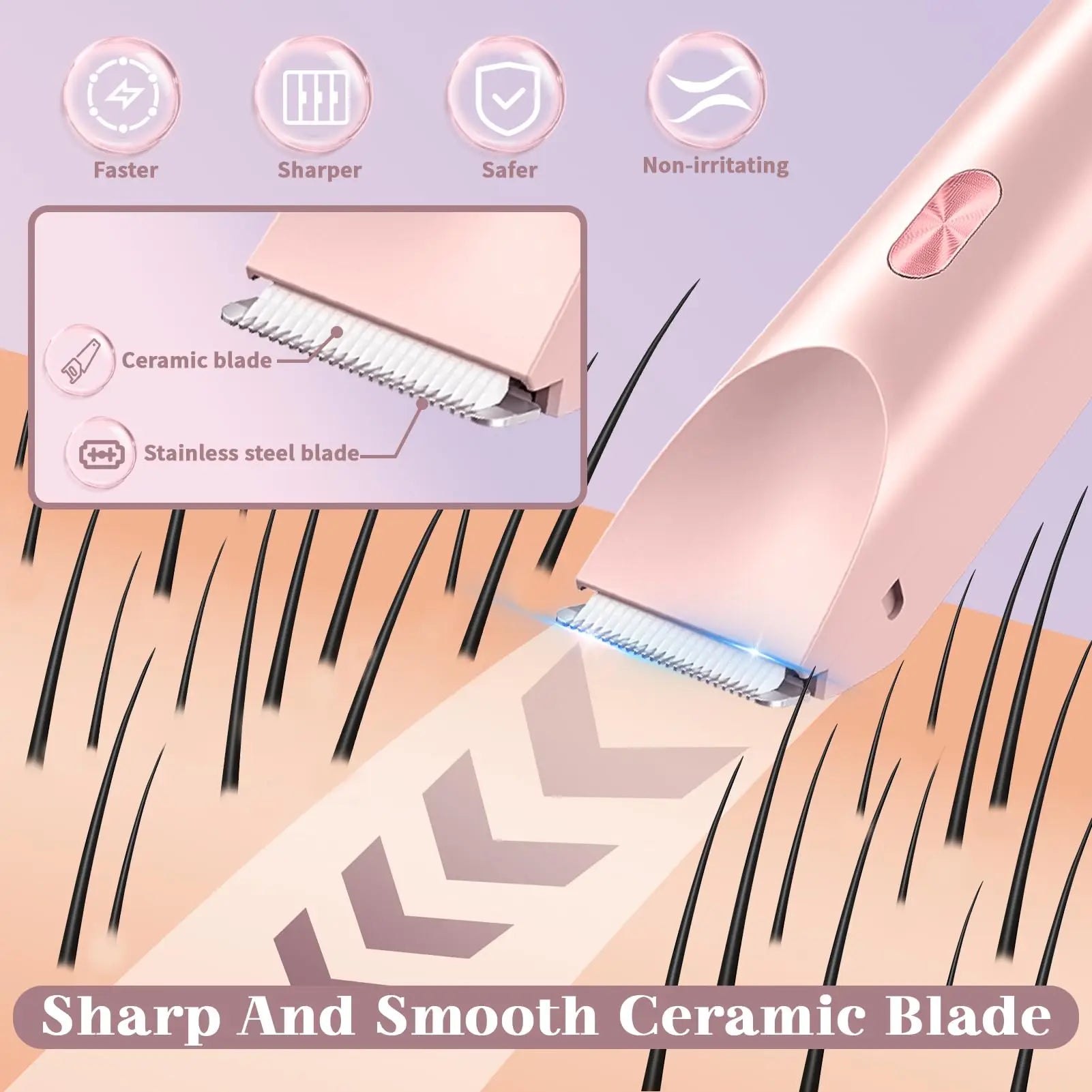Electric shaver for women, waterproof shaver for wet and dry hair, 2-in-1 double head, double bikini trimmer, hair clipper, detachable head