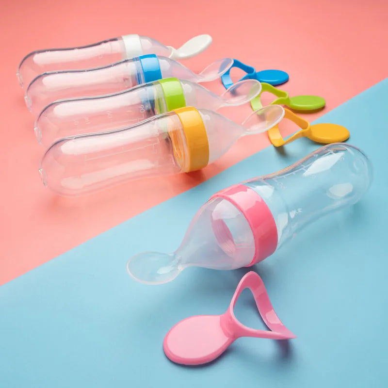 BiSantos à presser en silicone pour bébé, cuillère d'entraînement pour nouveau-né, mangeoire à céréales pour bébé, supplément alimentaire, ustensiles sûrs