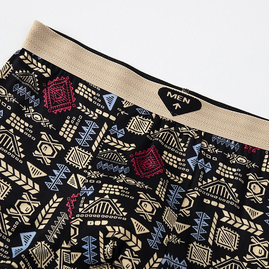 Fashionable and versatile printed underwear for men, 5-piece set, all seasons, comfortable, plus size, youthful boxer shorts, casual shorts