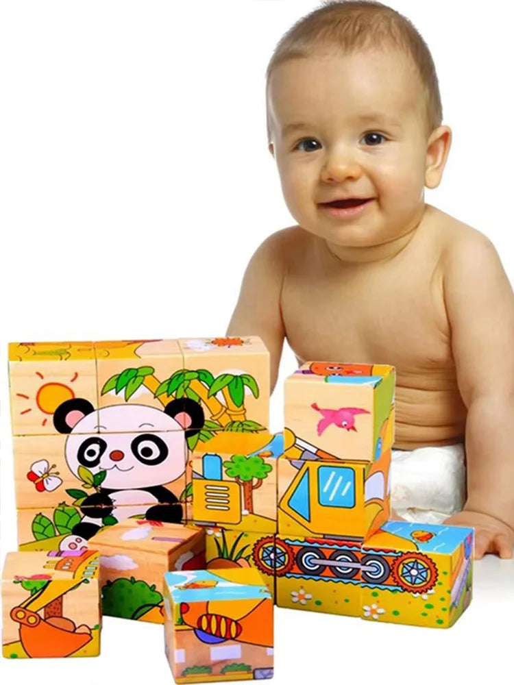 Puzzle en bois peint sur Six côtés, blocs de construction d'animaux de la circulation tridimensionnels, jouets d'éducation précoce Montessori TMZ