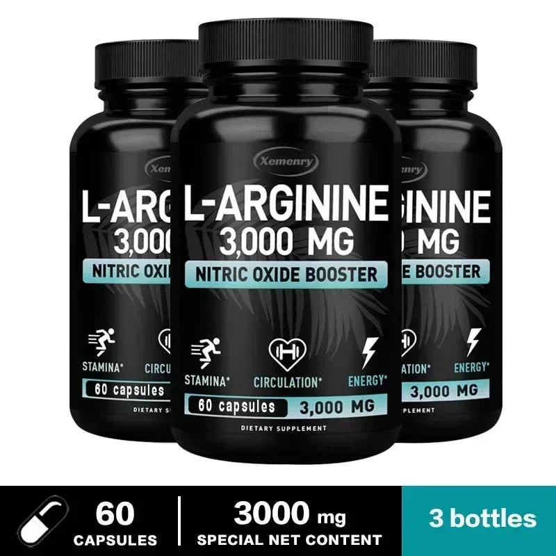 Capsules L-Arginine – Améliore l'énergie, l'endurance, les performances, soutient la croissance musculaire, améliore la circulation sanguine, le système immunitaire