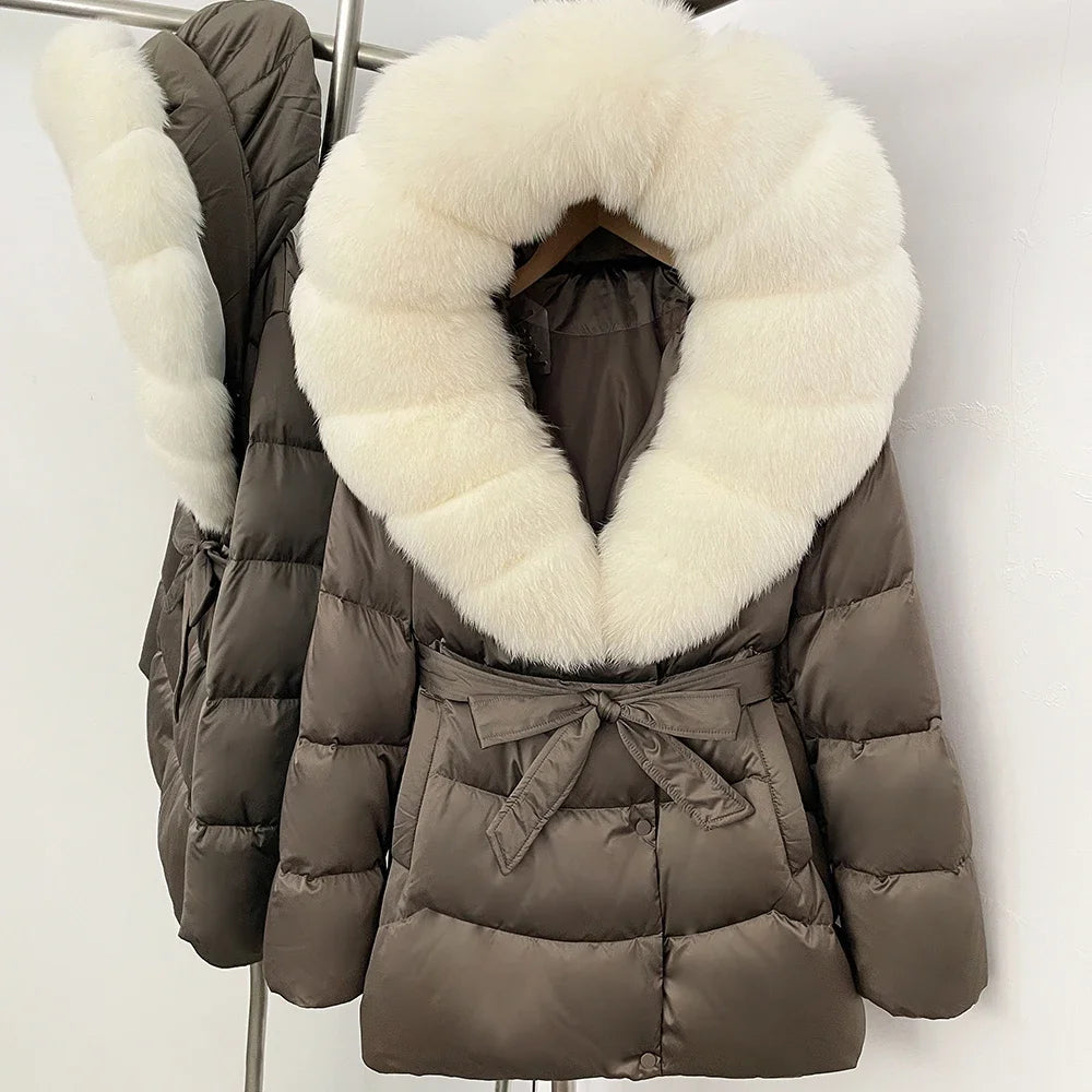 Down Jacket Women Large Fox Fur Hooded Thick Natural Silver Fur Warm Female Parkas Waterproof 2025 Winter 90% Duck Down Coat