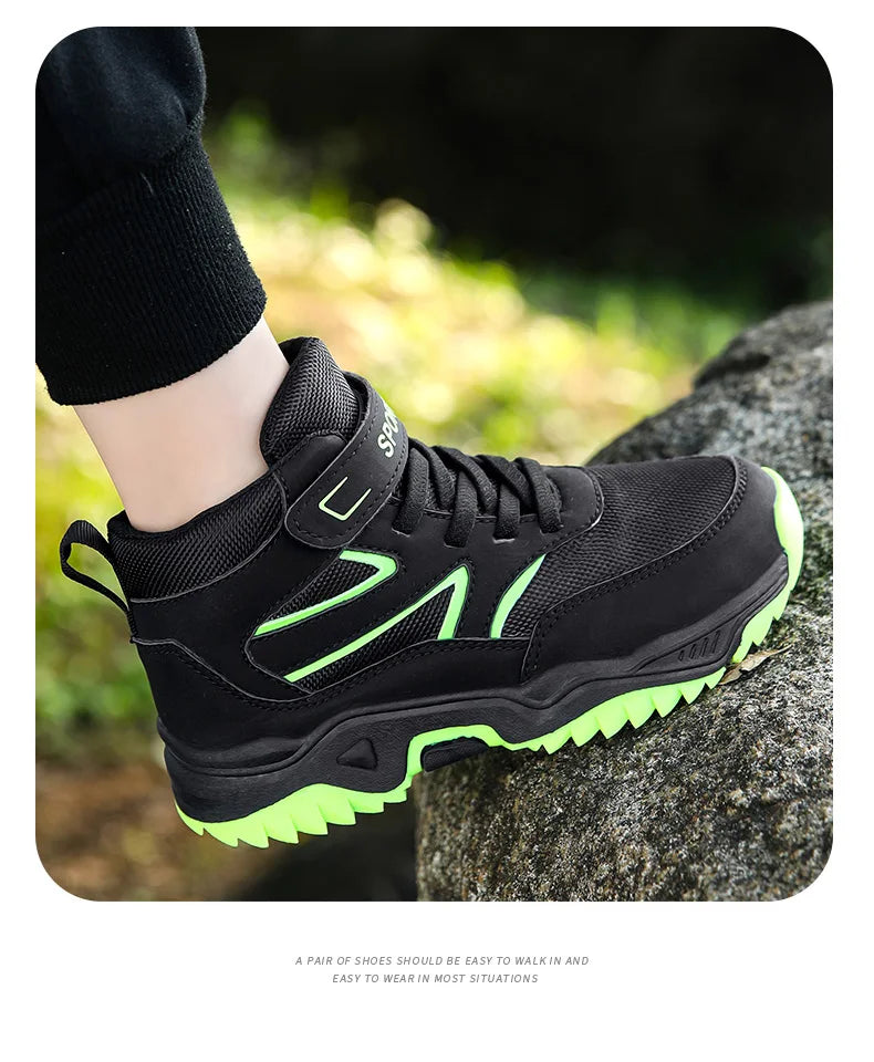 Chaussures de sport antidérapantes en cuir pour enfants, baskets de course respirantes, noires, à la mode, de randonnée, taille 29-40, nouvelle collection
