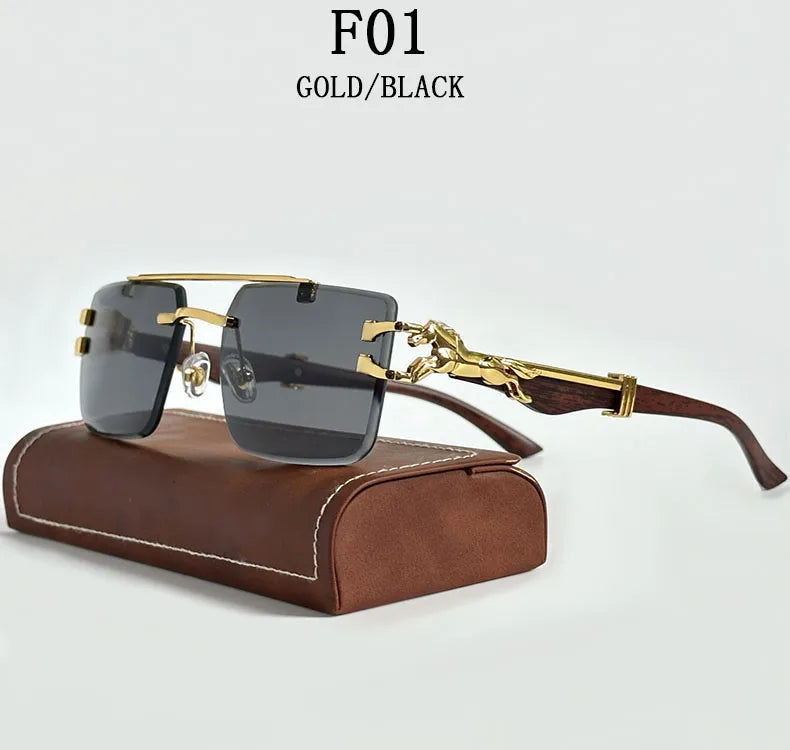Frameless square wooden sunglasses for men and women, vintage, fashionable, luxury, retro, 2023