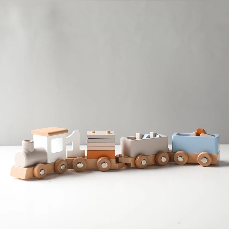 Jouets Montessori Train en bois jouet d'anniversaire bébé jouets éducatifs chariot en bois bébé jouets d'apprentissage nombre de bois bébé jouets cadeaux