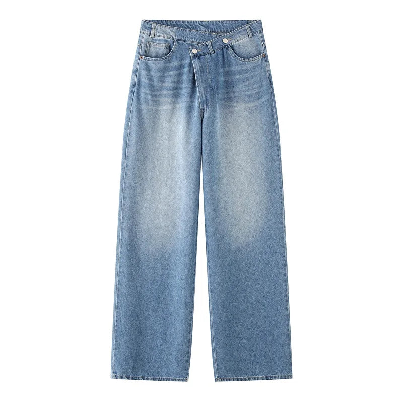 MUJER 2025 Women's Blue Baggy Jeans for Women, High Waisted Mom Jeans, Wide Leg Denim Pants, Summer Jeans