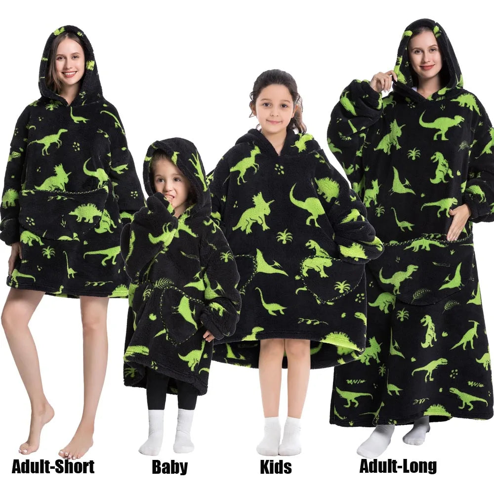 Sweat-shirt à capuche d'hiver pour femmes et hommes, pull polaire géant TV, couverture surdimensionnée avec manches, vêtements citrouille d'halloween pour adultes
