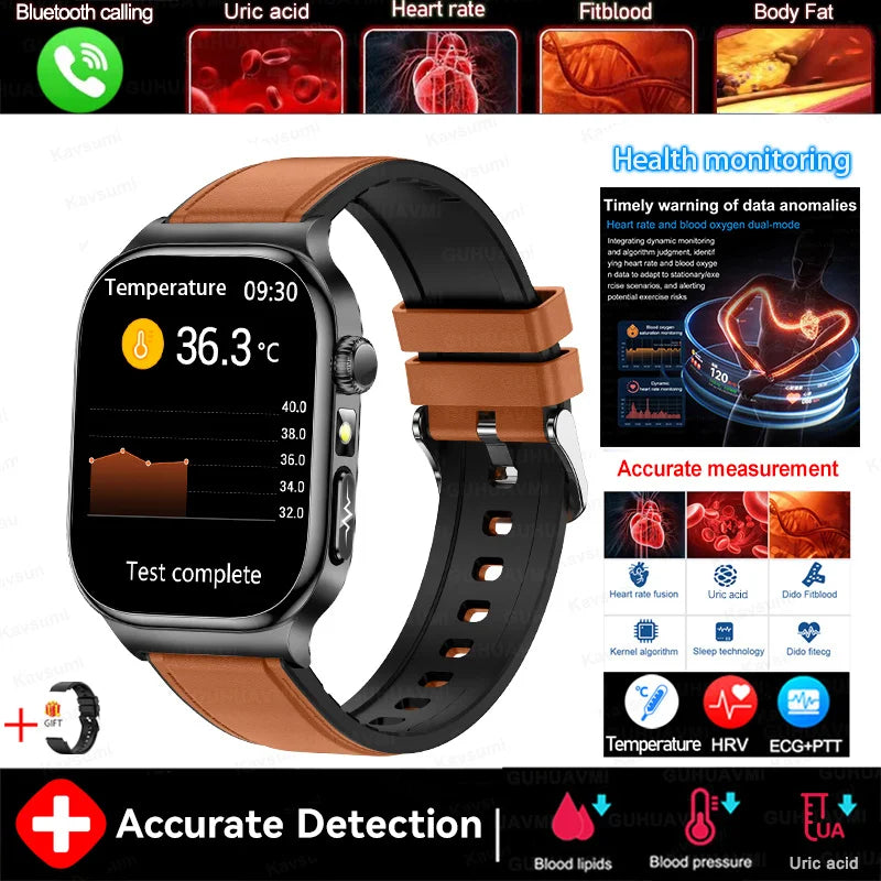 2025 nouvelle montre intelligente 2.04 pouces écran acide urique lipides sanguins composition corporelle cinq détecteurs 650mAh sport HD appel montre intelligente