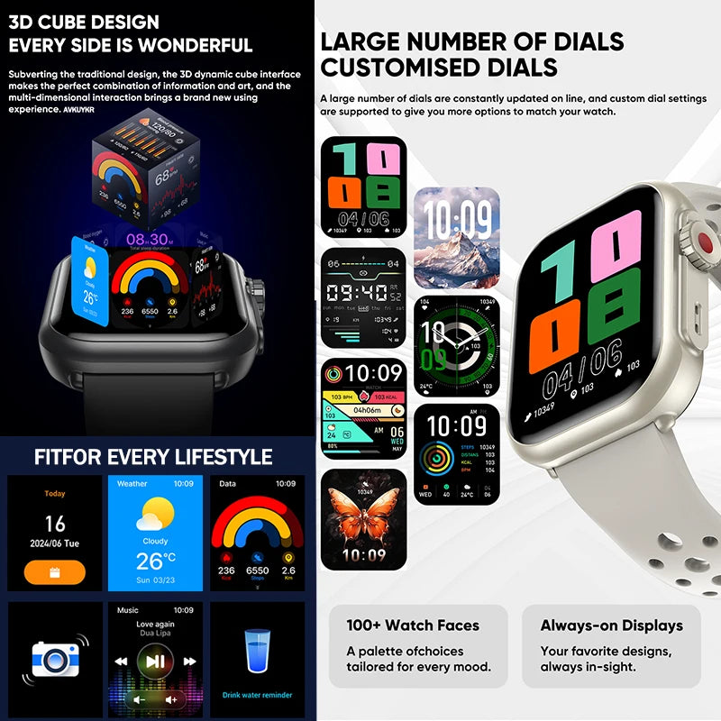 2025 nouvelle mode sport montre intelligente hommes femmes 1.85 pouces HD AMOLED plein écran tactile IP68 étanche Bluetooth appel montres intelligentes