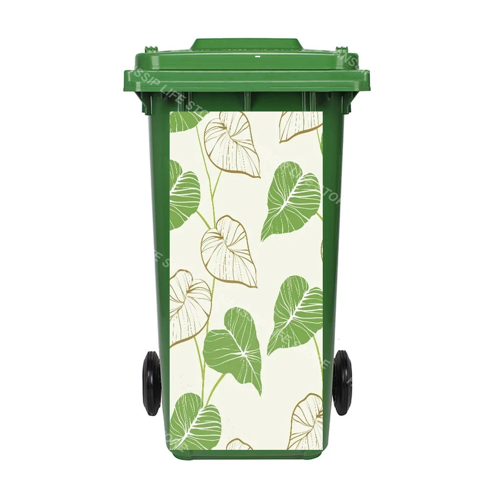 Autocollant imperméable en PVC pour poubelle d'extérieur, plantes tropicales, art mural, autocollants pour poubelle, pingouin et cuir chevelu