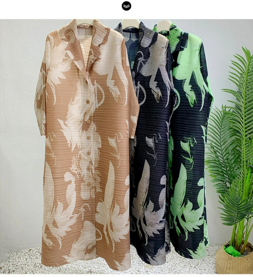 Robe imprimée à col en v pour maman, nouvelle mode d'âge moyen et âgée, manches sept-quarts, jupe plissée verte X, printemps 2025