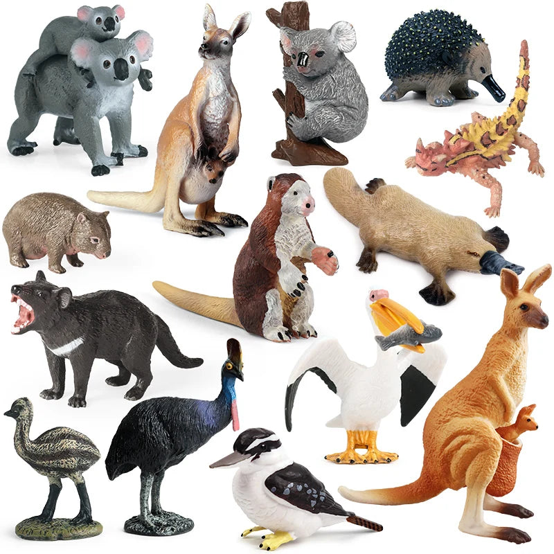 Classic Australian Wild Animals Kangaroos Koala Platypus Tasmanian Devil Echidna Cassowary Model Figurine Toy Child Gift