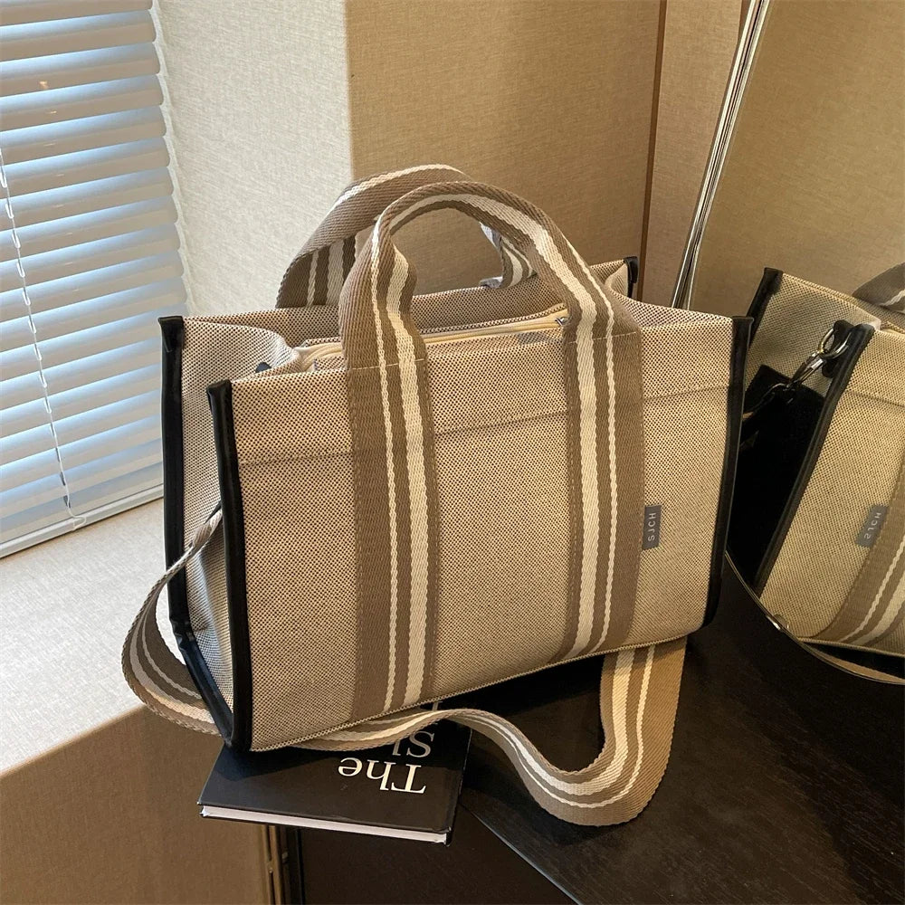 sac de luxe femme sac a mains femme sac bandouillère femme Sacs à main en tissu de lin pour femmes, sac à bandoulière rayé de grande capacité, sac fourre-tout de shopping, dernier document uni, lancé, qualité, 2024