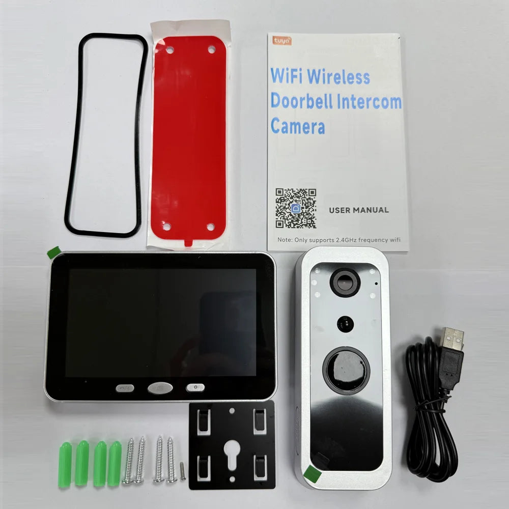 Tuya Smart Life 1080P WiFi vidéo sonnette batterie 100% système d'interphone de porte sans fil PIR caméra extérieure 5 pouces écran de moniteur