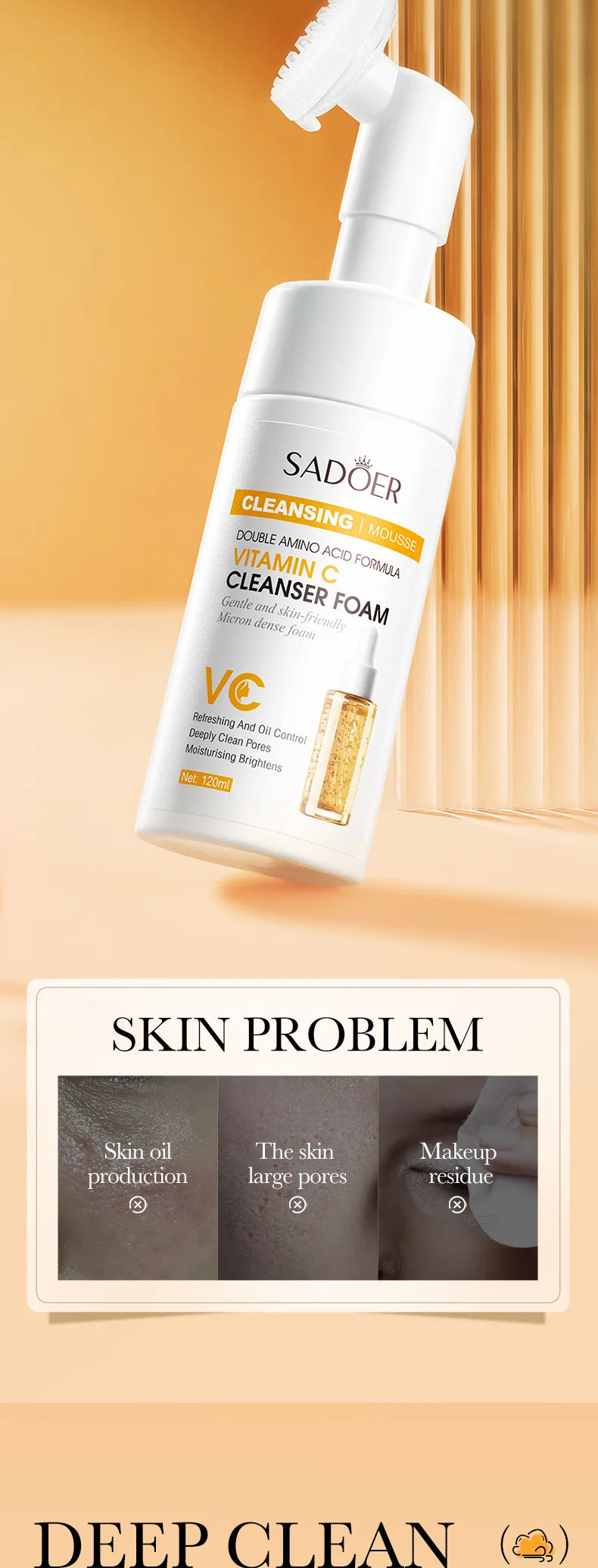 SAODER Q10 vitamine C nettoyant pour le visage mousse de lavage du visage nettoyage du visage Mossee hydratant éclaircissant produits de soins de la peau du visage
