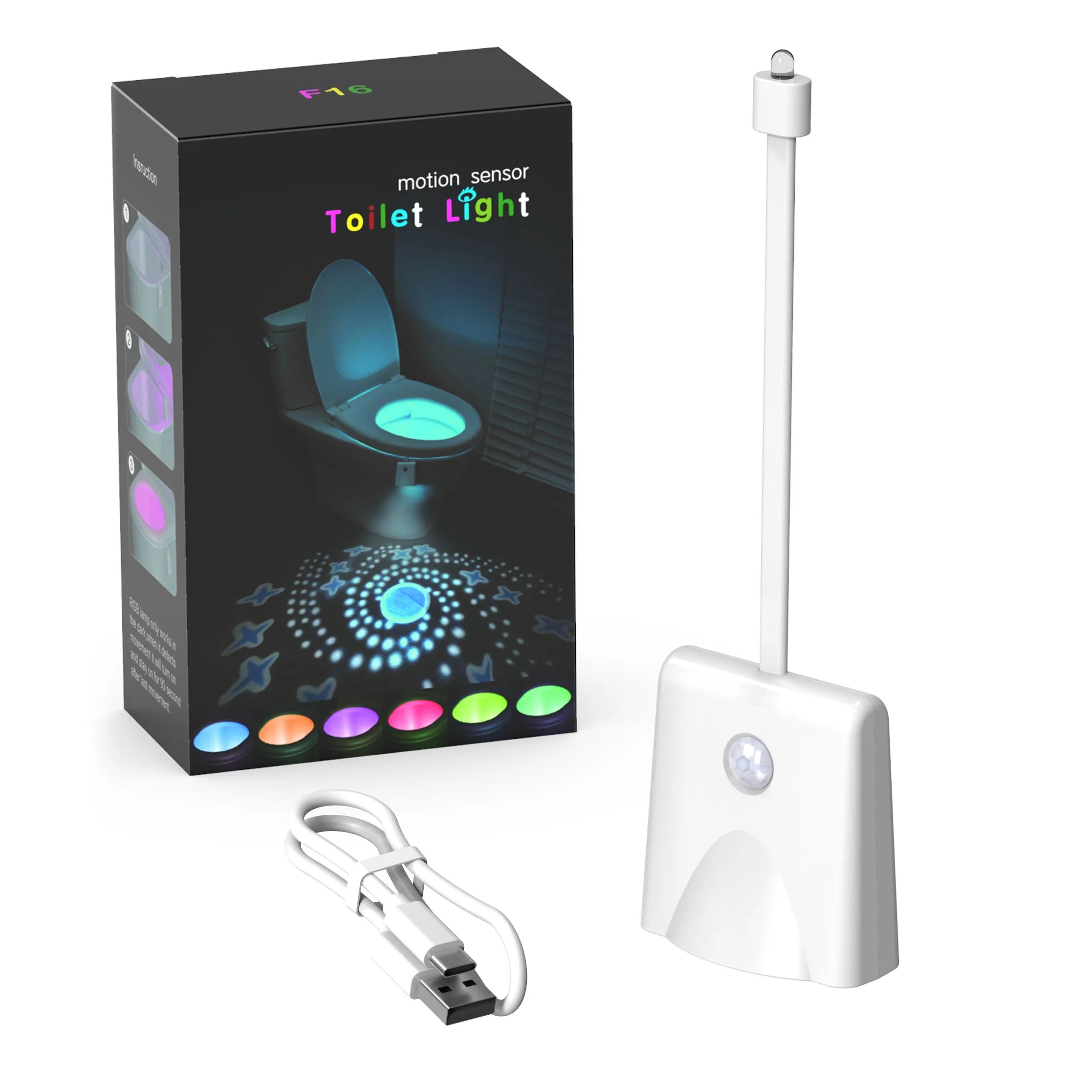 Capteur de mouvement intelligent veilleuse projecteur LED lumières de toilette USB Rechargeable lampe de pied colorée applique murale pour salle de bain couloir