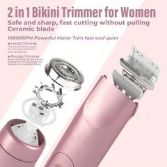 2-in-1 women's shaving tool, waterproof women's razor, razor for sensitive skin, electric razor for ingrown hair prevention