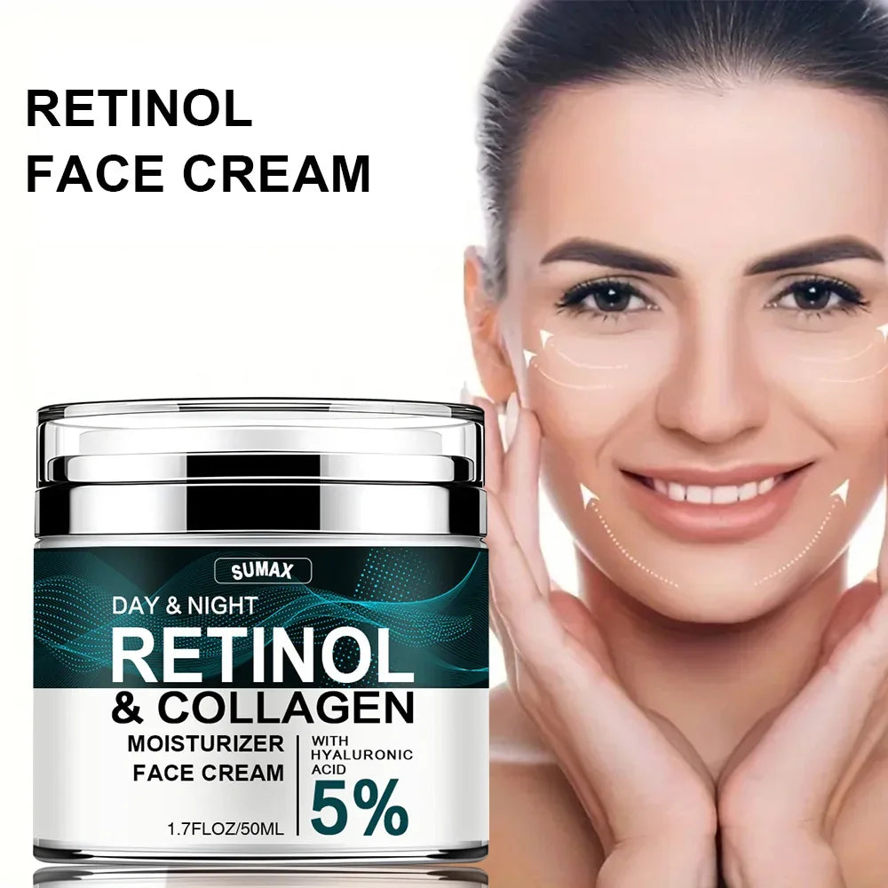 Crème pour le visage au rétinol, hydratante, raffermissante, éclaircissante, au collagène, à l'acide hyaluronique, produits de soins pour la peau, 50ML