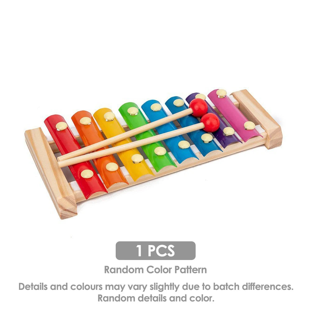 Jouets pour bébé Montessori 9 en 1, ensemble musical en bois: hochet Xylophone, cloche de tambour, puzzle 3D, cadeaux d'apprentissage sensoriel pour 0-12 mois 1-3