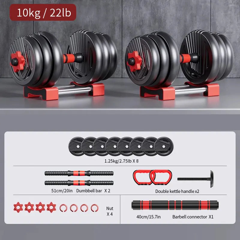 Ensemble d'haltères à poids réglable 4 en 1 22 lb – Équipement de gymnastique domestique multifonction pour hommes et femmes – Haltère convertible, Kettlebell