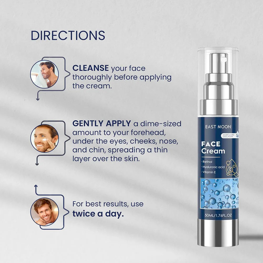 Crème hydratante pour le visage 6 en 1 pour hommes, 50ml, revitalisante, soins pour la peau, particules, avec collagène, Anti-vieillissement et rides