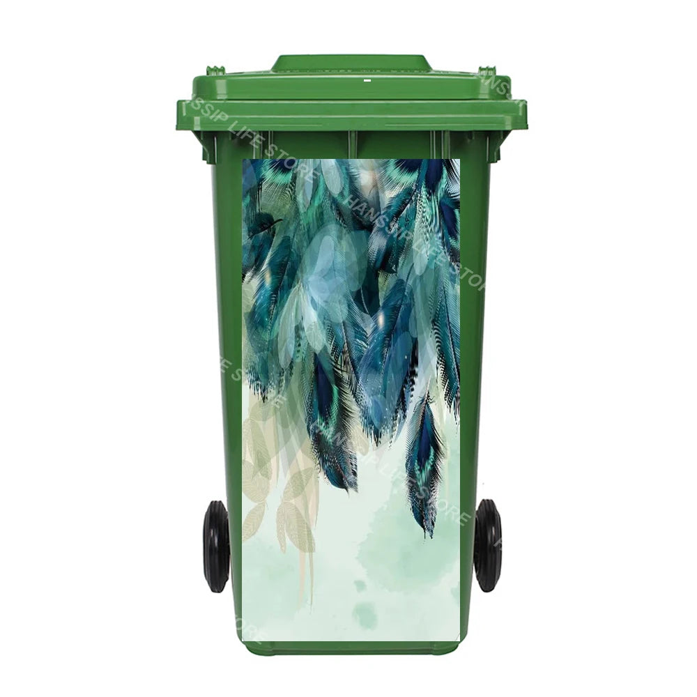 Autocollant imperméable en PVC pour poubelle d'extérieur, plantes tropicales, art mural, autocollants pour poubelle, pingouin et cuir chevelu